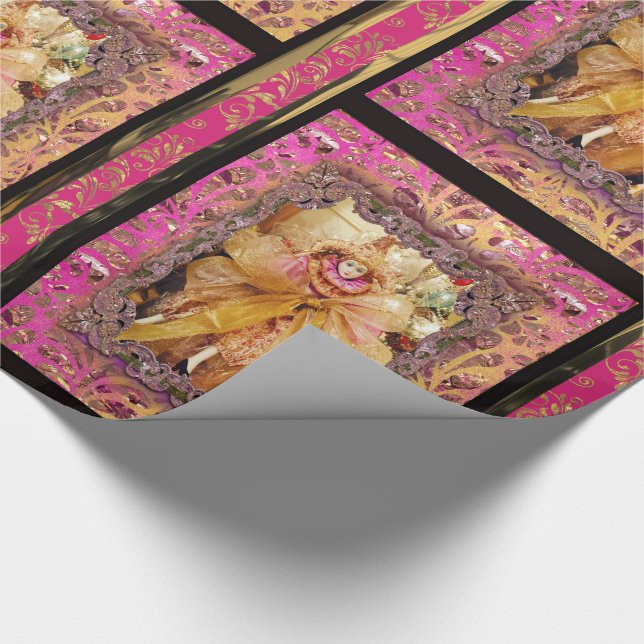 Magical Doll and Bow Victorian Christmas Wrapping Paper (Corner)