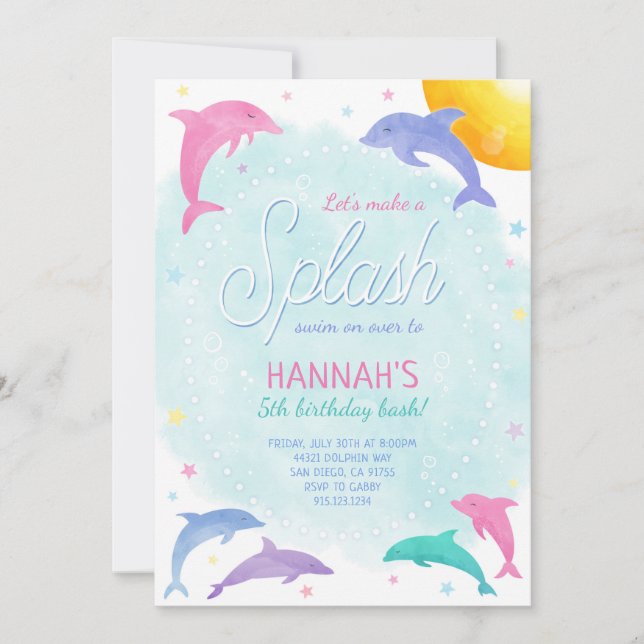 Magical Dolphins Pretty Birthday Invitation (Front)