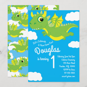 Magical Dragon 1st Birthday Cute Invitations