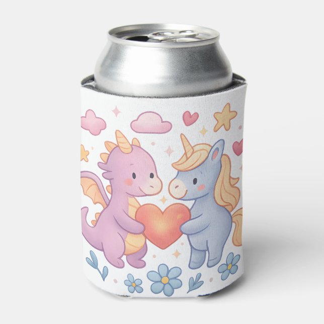 Magical Dragon and Unicorn Heart Can Cooler (Can Front)