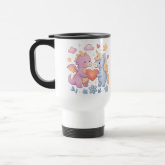 Magical Dragon and Unicorn Heart Travel Mug