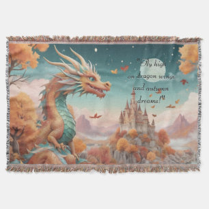 Magical Dragon Autumn Starry Night Typography Throw Blanket