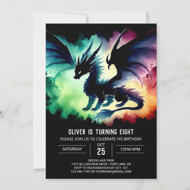 Magical Dragon Birthday Digital Invitation (Front)