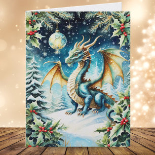 Magical Dragon Christmas With Holly Card