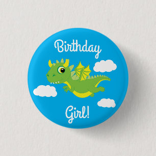 Magical Dragon Cute 1st Birthday Button Pin