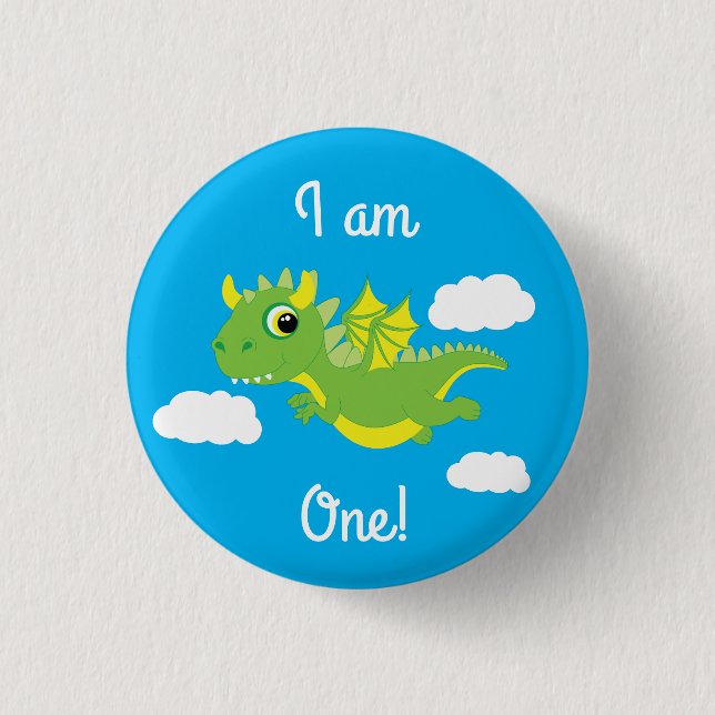 Magical Dragon Cute 1st Birthday Button Pin (Front)