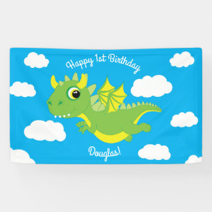 Magical Dragon Cute 1st Birthday Party Decor Banner