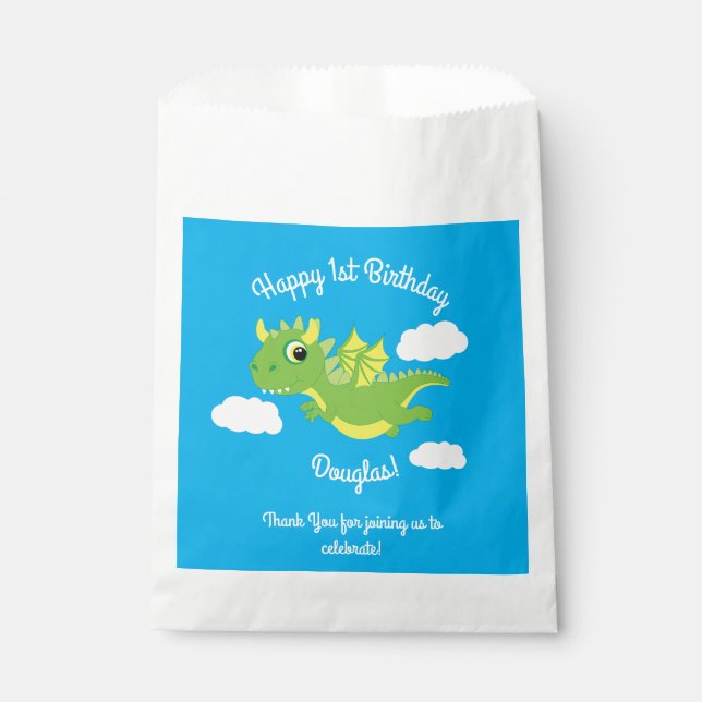 Magical Dragon Cute 1st Birthday Party Favour Bags (Front)