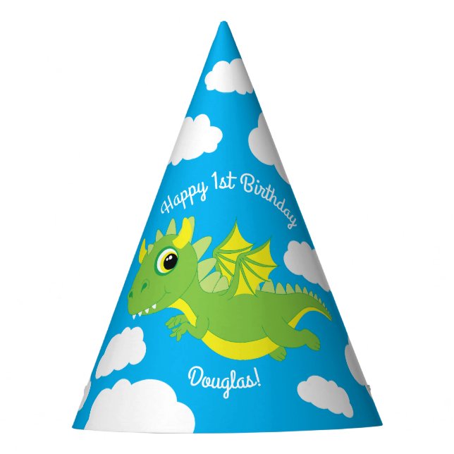 Magical Dragon Cute 1st Birthday Party Hats (Front)