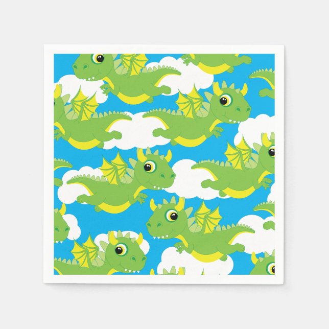 Magical Dragon Cute 1st Birthday Party Napkins (Front)