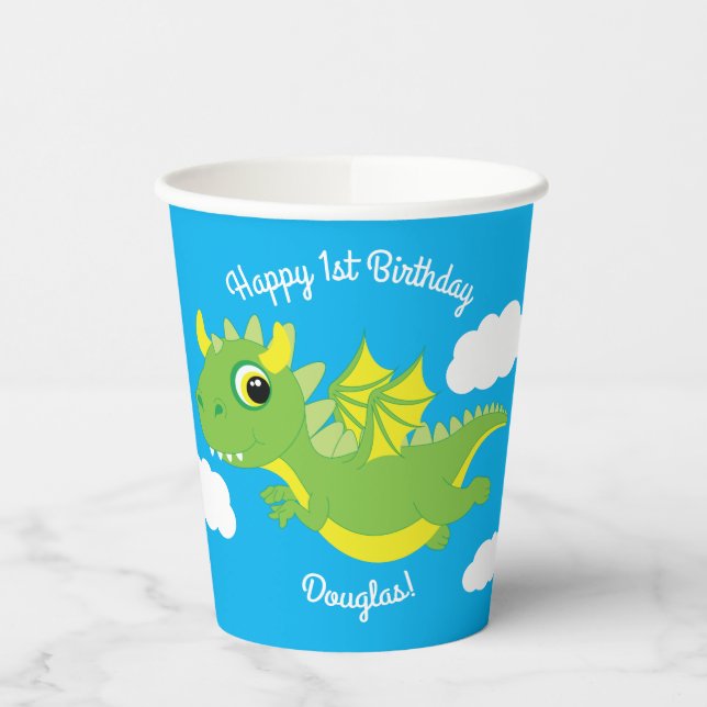 Magical Dragon Cute 1st Birthday Party Paper Cups (Left)