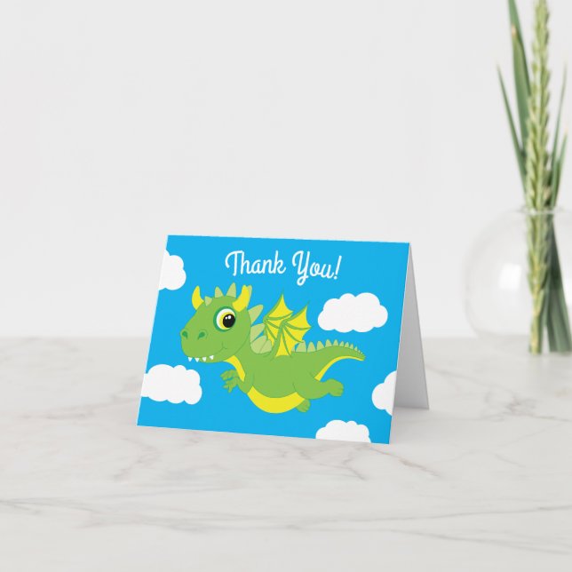 Magical Dragon Cute Thank You 1st Birthday Cards (Front)