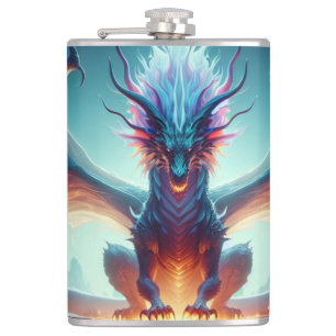 Magical Dragon Reflection Ai Art Hip Flask