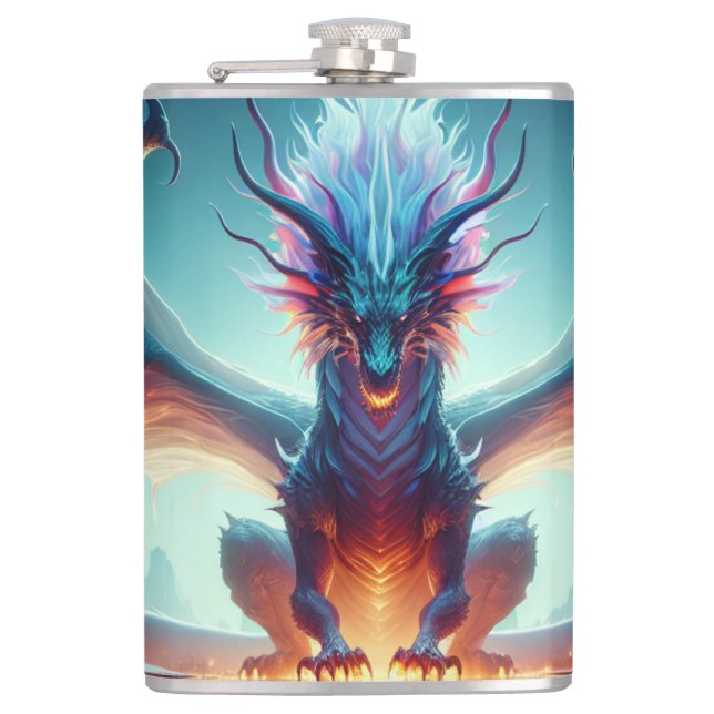 Magical Dragon Reflection Ai Art Hip Flask (Front)