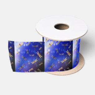 Magical Dragonflies On Blue, Satin Ribbon