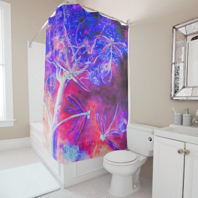 Magical Dragonfly Forest Shower Curtain (In Situ)