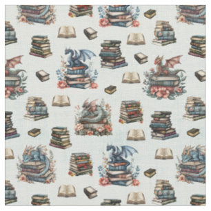 Magical Dragons & Books on Light Green Fabric