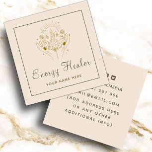 Magical Drawn Healing Hands Medium Neutral Beige Square Business Card