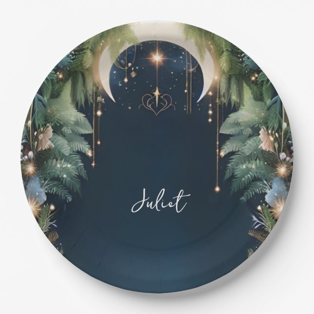 Magical Dream Mystical Stars Moon Bridal Shower Paper Plate (Front)