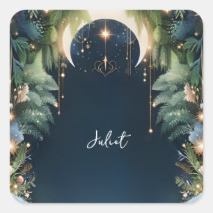 Magical Dream Mystical Stars Moon Bridal Shower Square Sticker