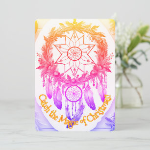 Magical Dreamcatcher Christmas Wreath Gold Purple Holiday Card