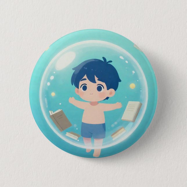 Magical Dreamer: Little Boy in a Bubble with Float 6 Cm Round Badge (Front)