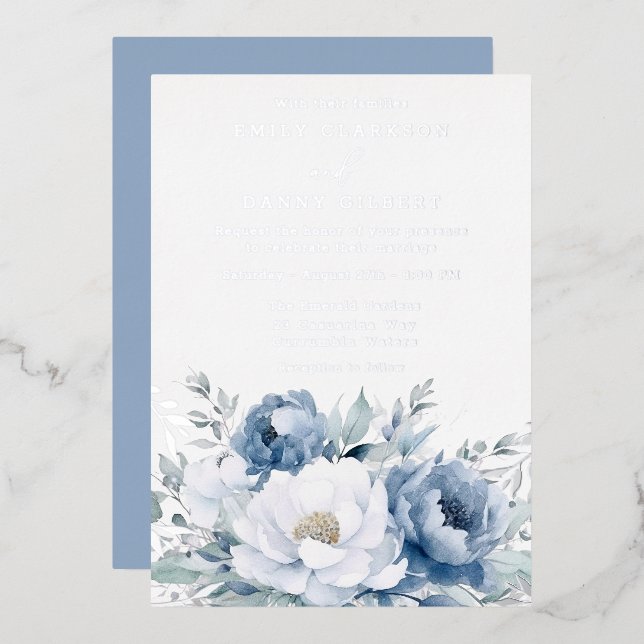 Magical Dusty Blue & White Floral Wedding Silver (Front/Back)