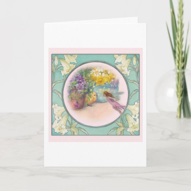 Magical Easter Flower Fairy and Chick Holiday Card (Front)