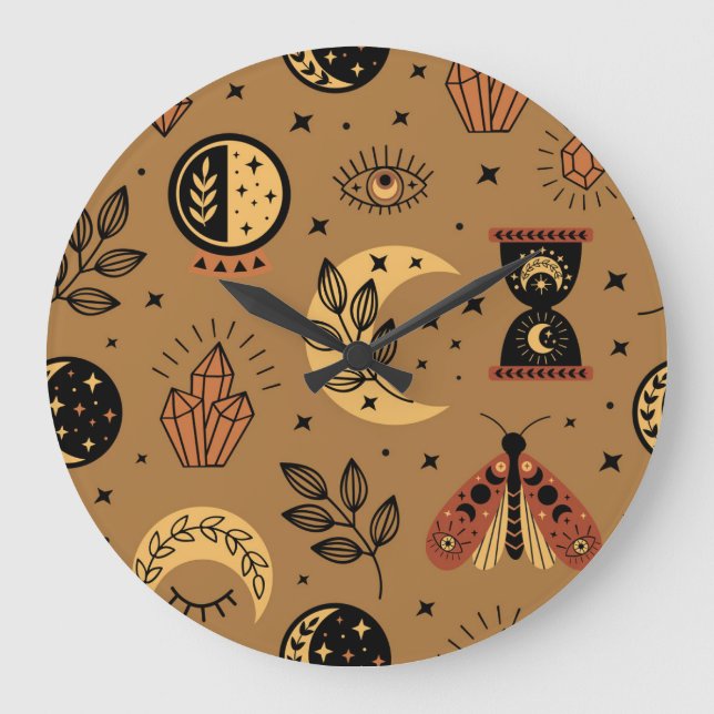 Magical Elements: Enchanting Seamless Pattern Large Clock (Front)
