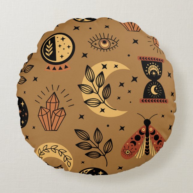 Magical Elements: Enchanting Seamless Pattern Round Cushion (Front)