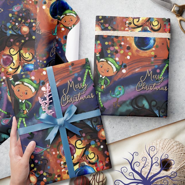 Magical Elf & Bird Whimsical Christmas Wrapping Paper (Magical Elf & Bird Whimsical Christmas Wrapping Paper)