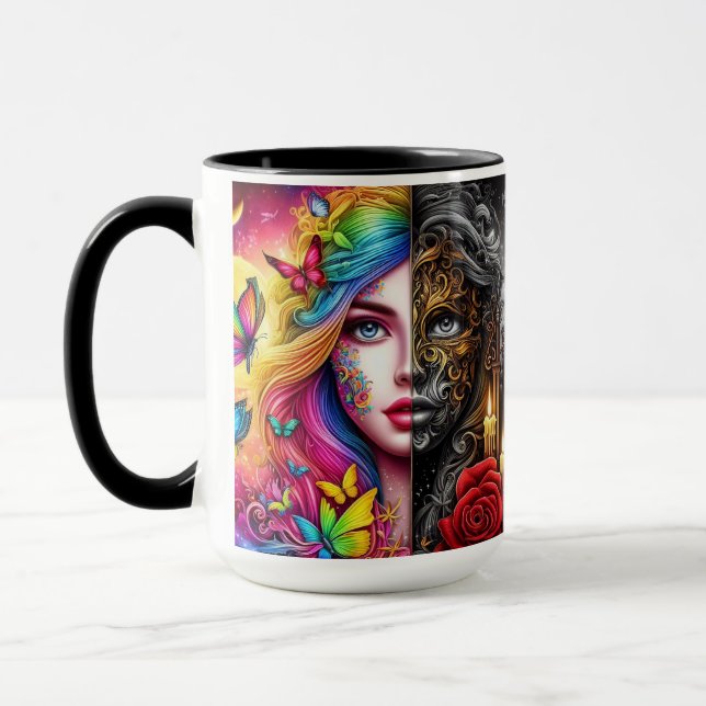 Magical Elven Duality - Day - Night Realms Mug (Left)