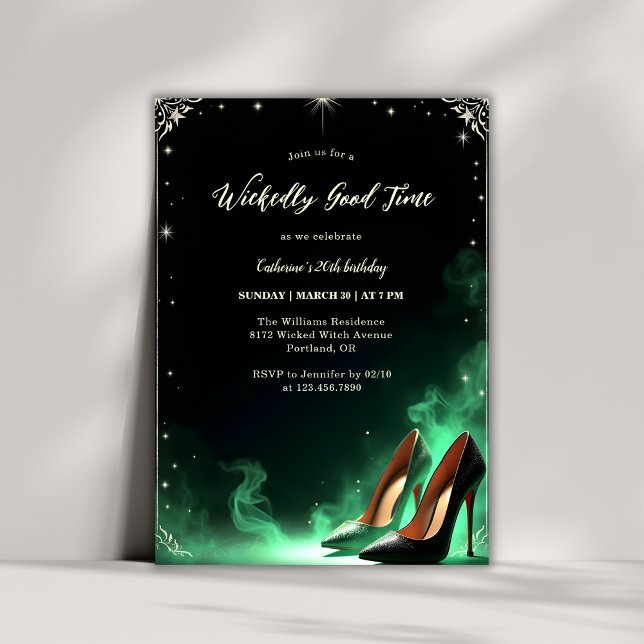 Magical Emerald Green Elegant Wicked Birthday Invitation (Elegant Wicked Birthday Party Invitation For Adults – Evil Witch Magical Emerald Green Theme)