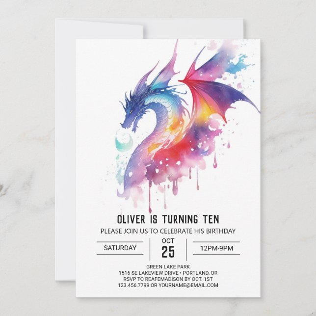 Magical Enchanted Dragon Birthday Invitation (Front)