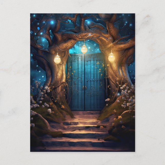 Magical Enchanted Forest Fantasy Antique Door Postcard (Front)