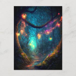 Magical Enchanted Forest Fantasy Fairy Lights Postcard