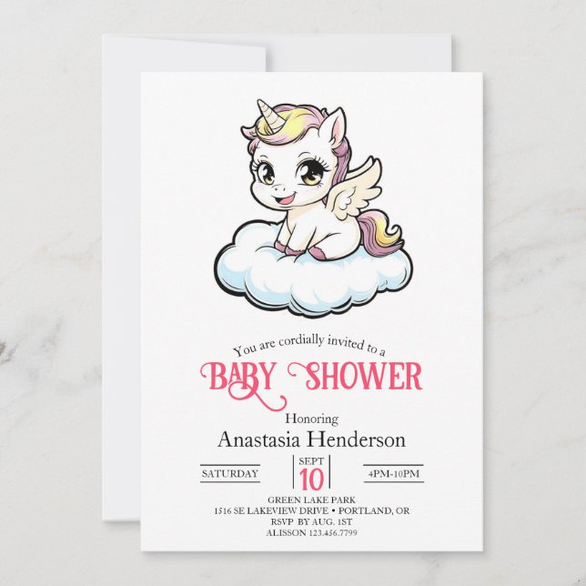 Magical Enchanted Unicorn Baby Shower Invitation (Front)