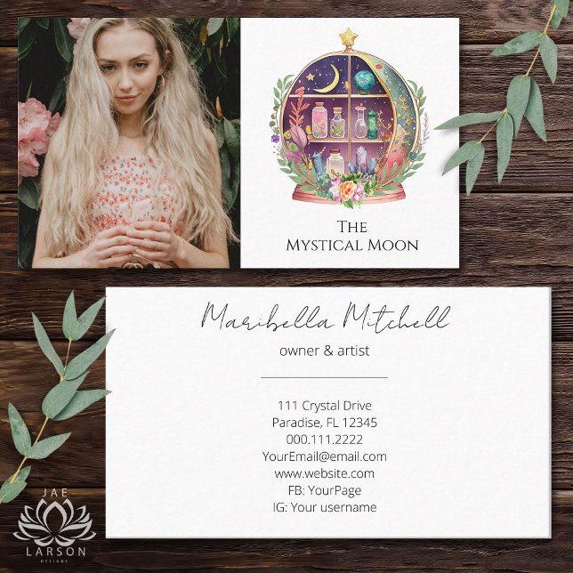 Magical Essential Oils Apothecary Yoga Boho Photo  Business Card (Creator Uploaded)