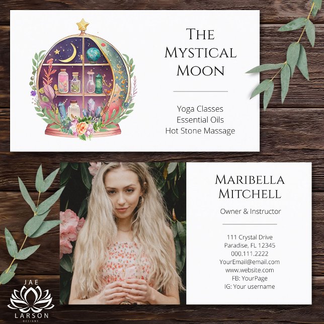 Magical Essential Oils Apothecary Yoga Boho Photo  Business Card (Creator Uploaded)