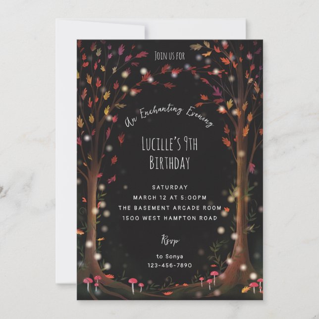 Magical evening fairy woodland birthday party invitation (Front)