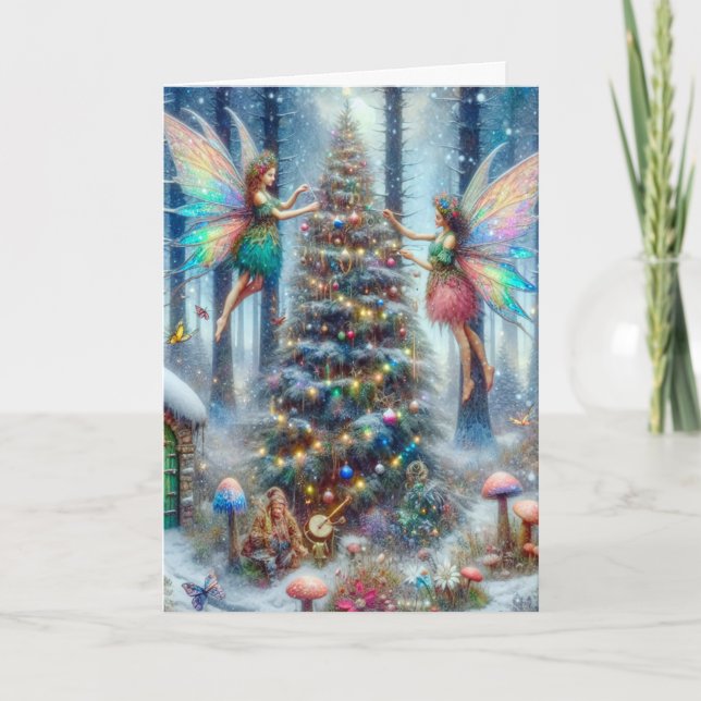 Magical Fairies and Elves Christmas Tree Card (Front)