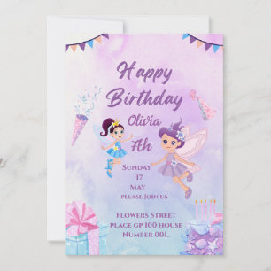 Magical Fairies Girls Card birthday Invitation