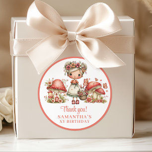 Magical Fairy 4th Birthday Pastel Pink Thank You  Classic Round Sticker