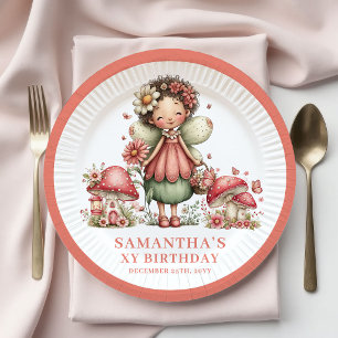 Magical Fairy 5th Birthday Blush Flowers Paper  Plate