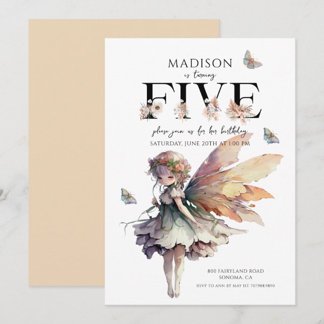Magical Fairy 5th Birthday Invitation (Front/Back)
