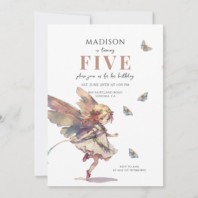 Magical Fairy 5th Birthday Invitation (Front)