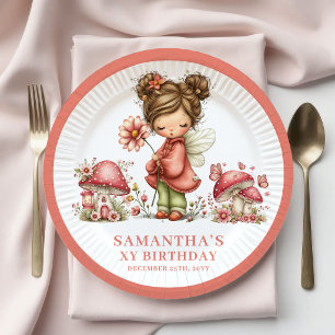 Magical Fairy 6th Birthday Pink Flowers Plates