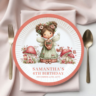 Magical Fairy 6th Birthday Pink Mushroom Paper  Plate