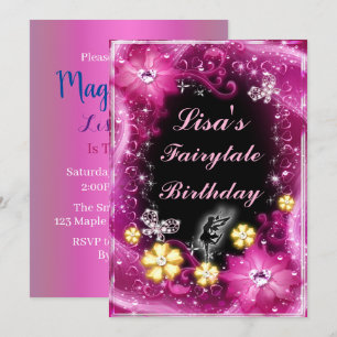Magical Fairy And Butterflies Pink Floral Birthday Invitation