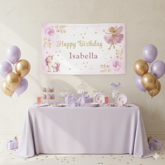 Magical Fairy and Unicorn Girls Birthday Banner (Creator Uploaded)